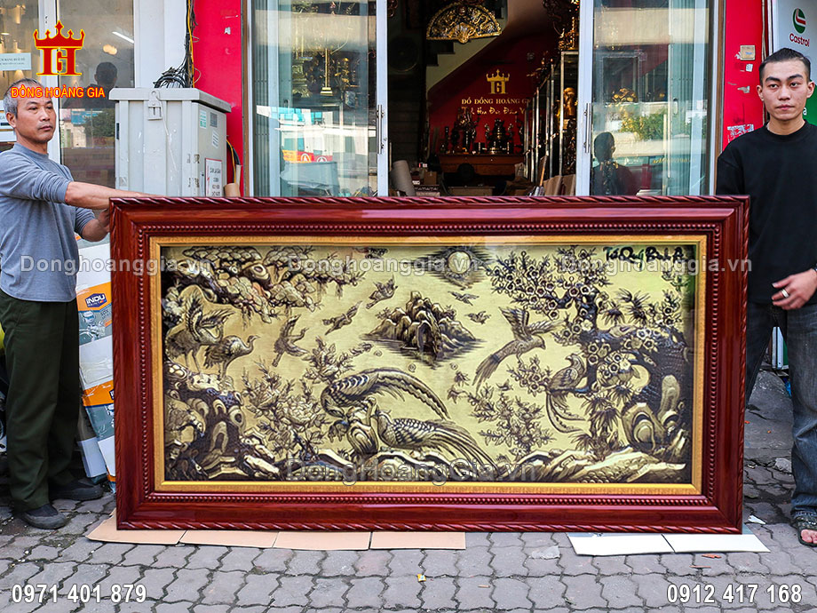 Bức tranh đồng tứ quý bình an bằng đồng hun giả cổ được chế tác tinh xảo